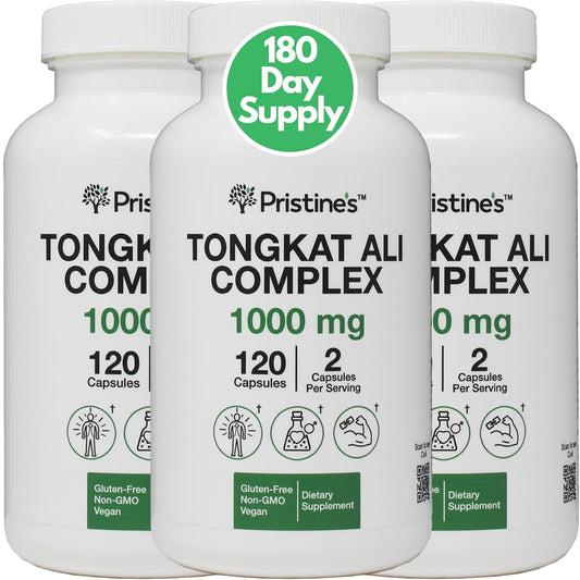Tongkat Ali 1000mg 3-Pack - 180 Day Supply for Athletic Performance - Lean Muscle Building Supplement - Vegan, Gluten Free & Non GMO - Men & Women