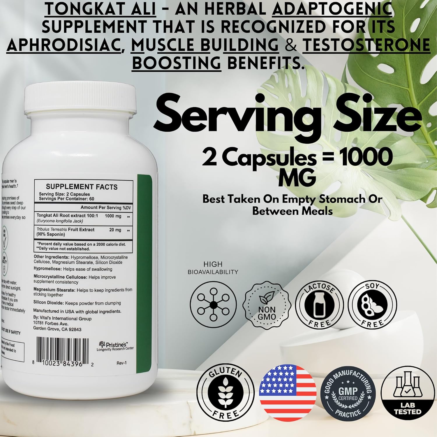 Tongkat Ali 1000mg 3-Pack - 180 Day Supply for Athletic Performance - Lean Muscle Building Supplement - Vegan, Gluten Free & Non GMO - Men & Women