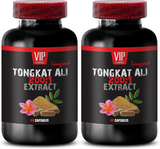TONGKAT ALI Extract 200:1 - Natural Energy Pills for Men - Muscle Building and Stamina Supplements - 2 Bottles