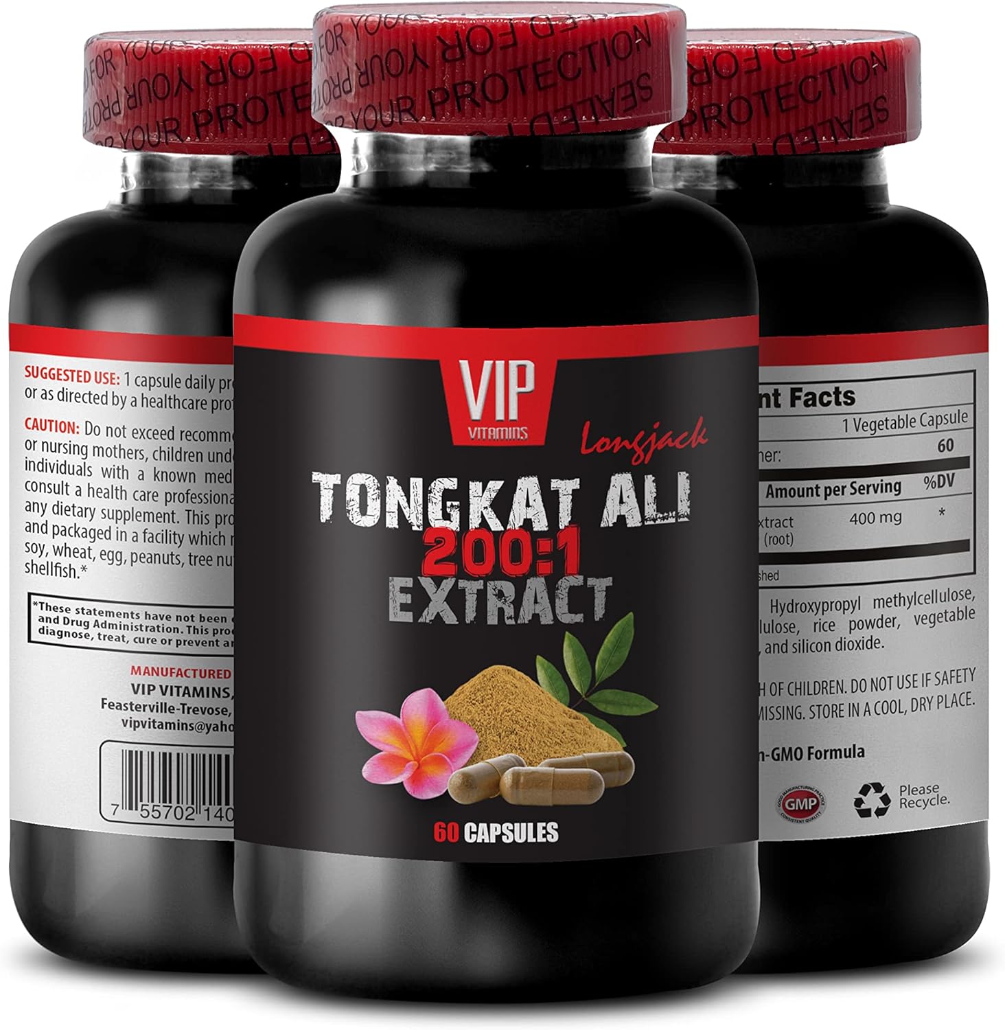 TONGKAT ALI Extract 200:1 - Natural Energy Pills for Men - Muscle Building and Stamina Supplements - 2 Bottles