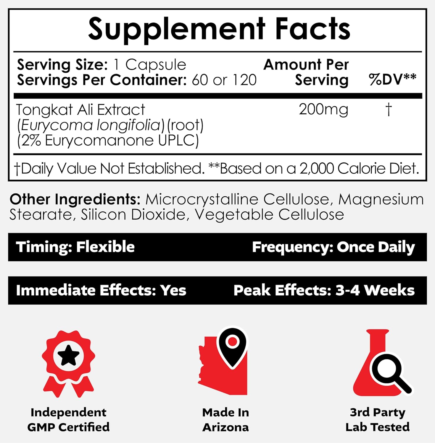 Tongkat Ali Extract Capsules - 200mg - 60 Count - High Eurycomanone Content - Eurycoma longifolia Root