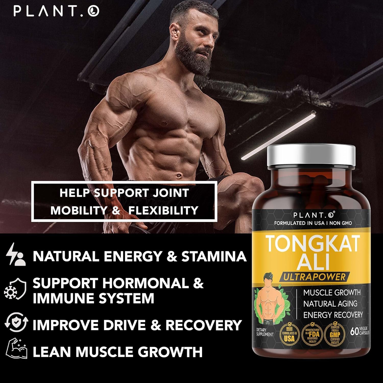 Tongkat Ali Ultrapower Supplement for Men - Boost Stamina, Strength, & Muscle Growth - 60 Capsules