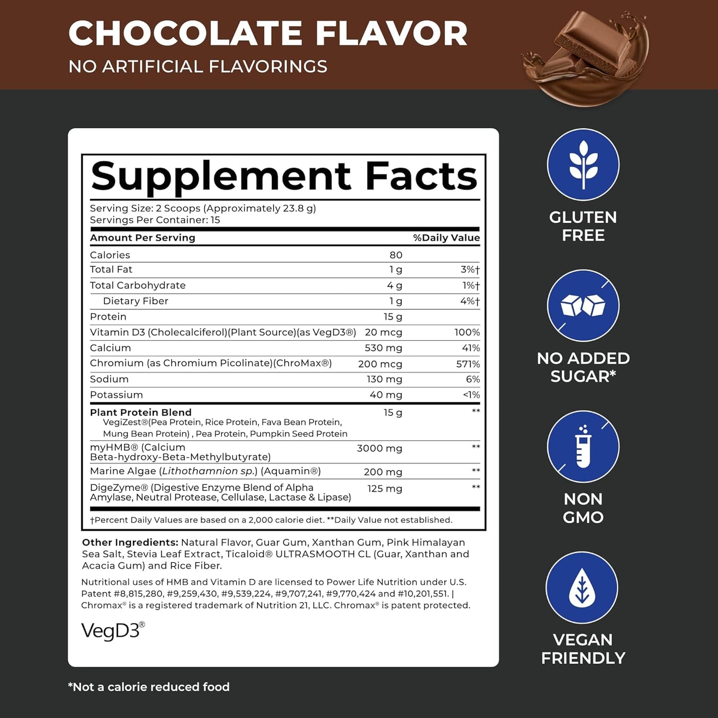 Tony Horton POWERLIFE Chocolate Plant Protein Powder with 3000 MG HMB, Vegan & Keto Friendly