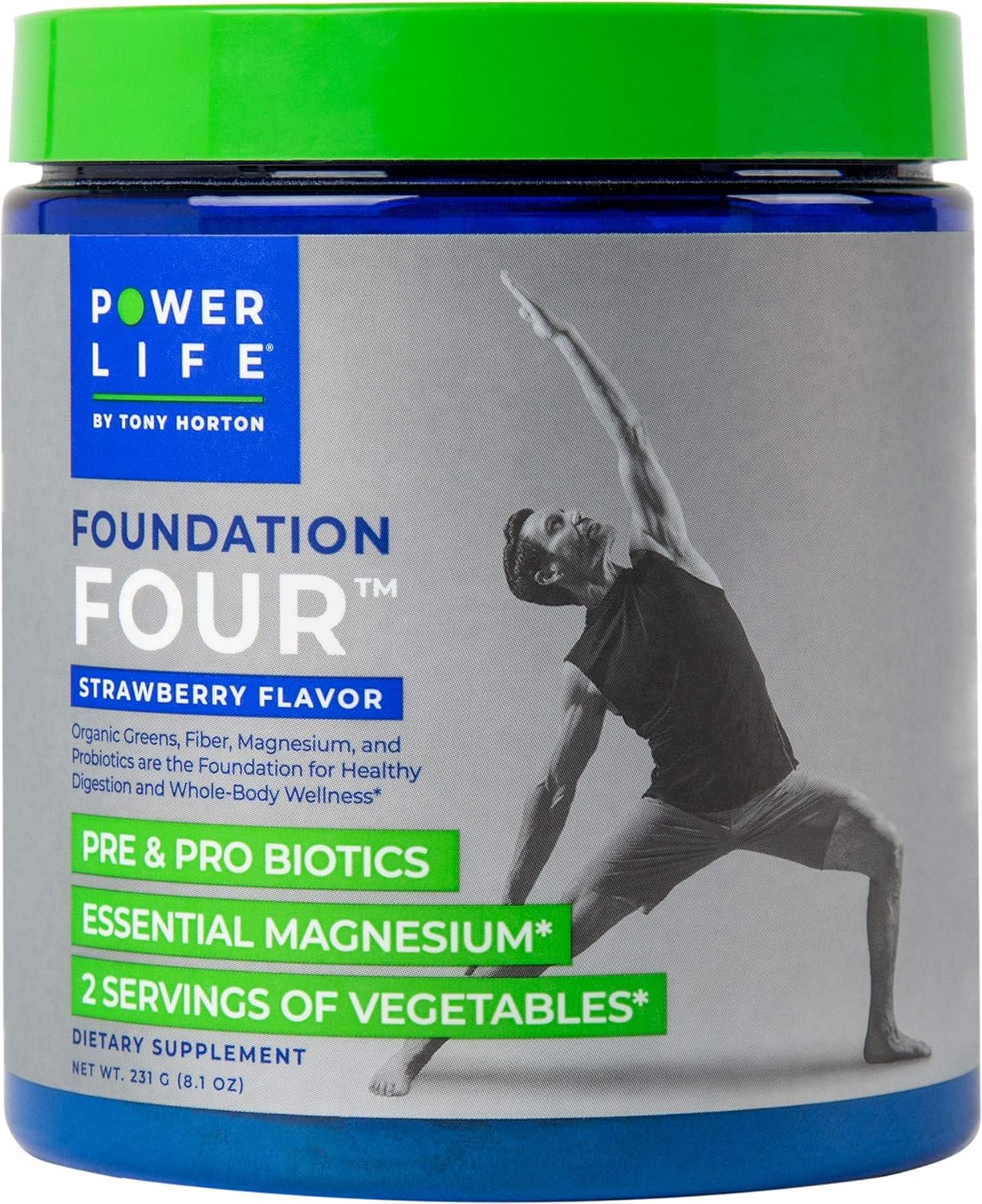 Tony Horton Powerlife Chocolate Plant Protein Powder with 3000 MG HMB & Foundation Four Greens Strawberry Drink