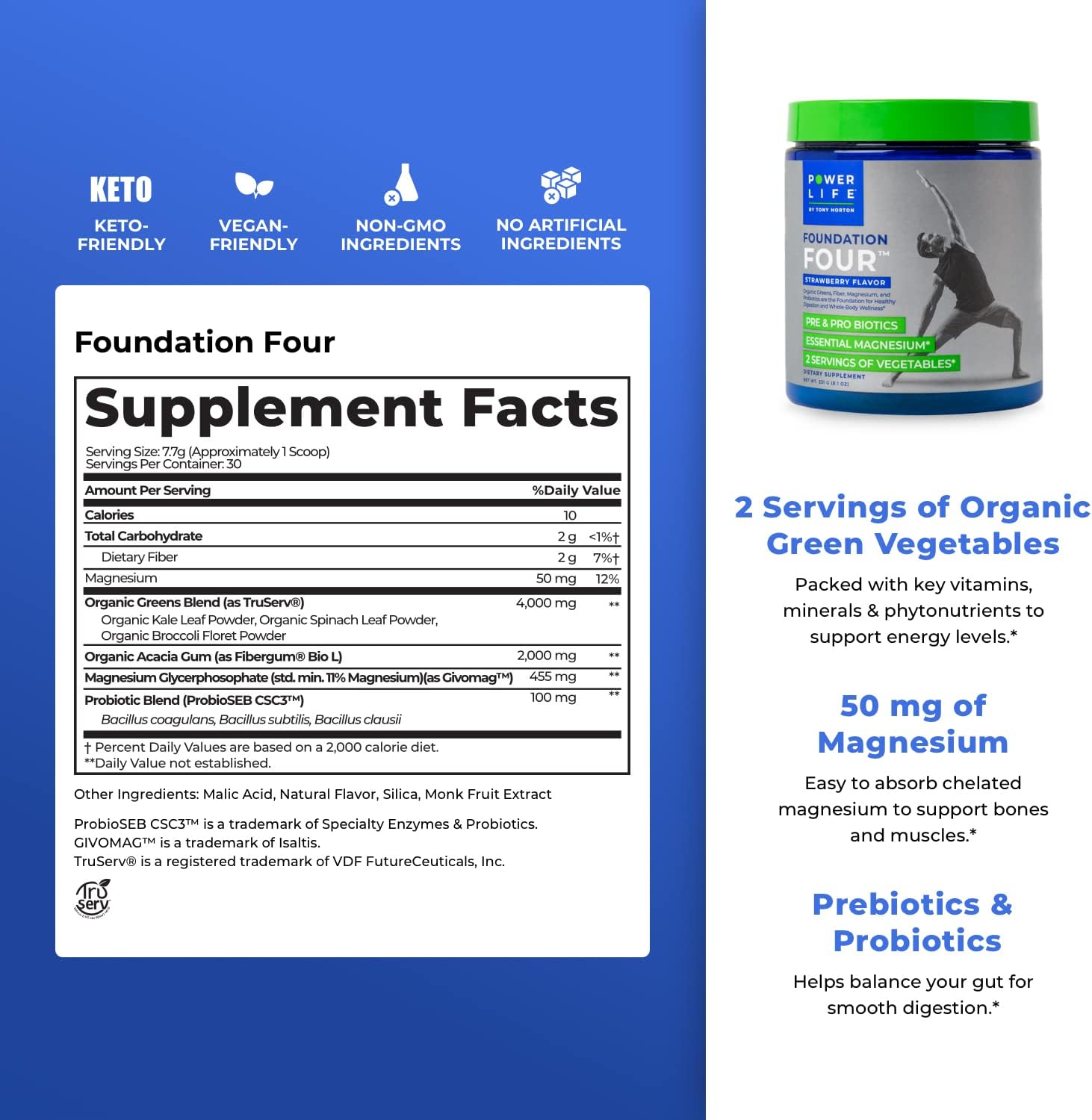 Tony Horton Powerlife Chocolate Plant Protein Powder with 3000 MG HMB & Foundation Four Greens Strawberry Drink