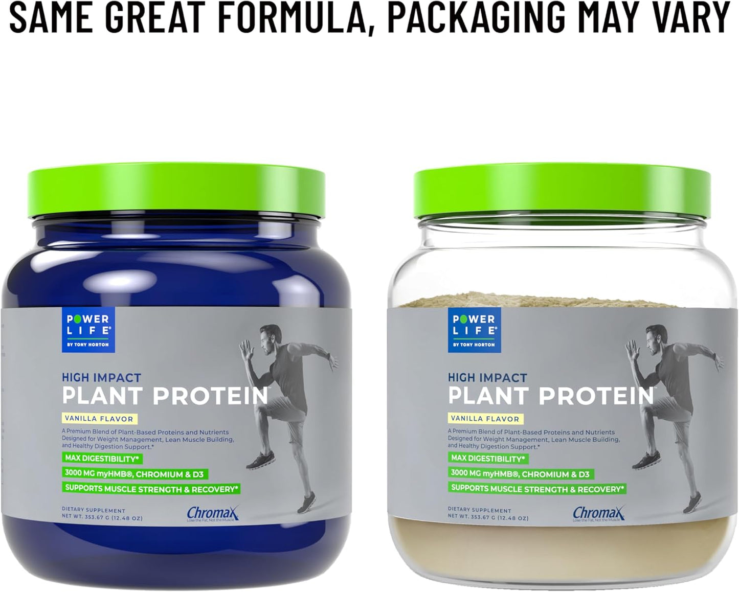 Tony Horton PowerLife High Impact Plant Protein Powder - 3000 MG HMB, Plant-Based, Vegan, Keto, Non-GMO - Vanilla Flavor