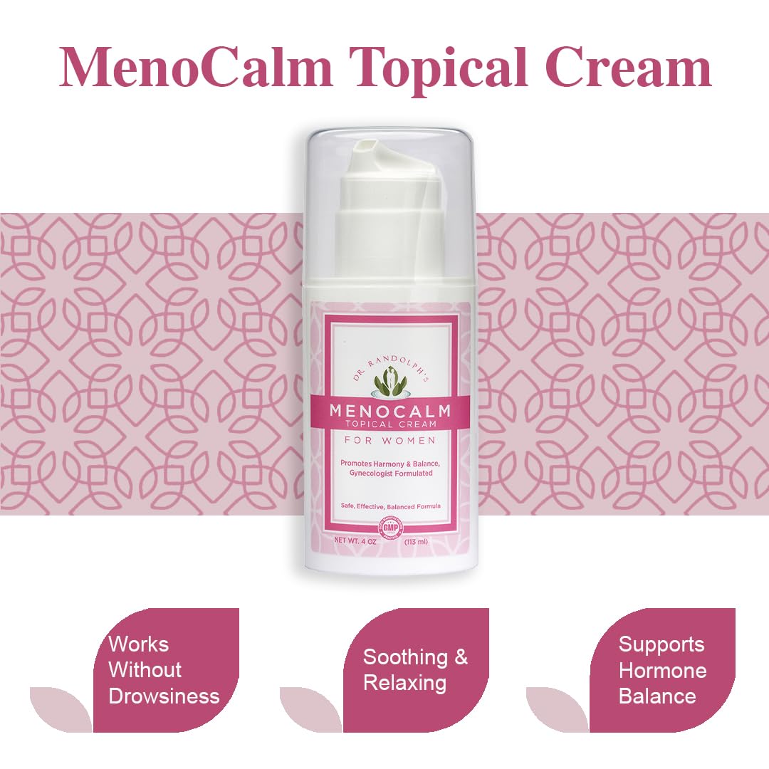 Topical MenoCalm Cream by Dr. Randolph - Perimenopause, Menopause, PMS Relief - Hot Flashes, Mood Swings, Weight Gain - 4oz