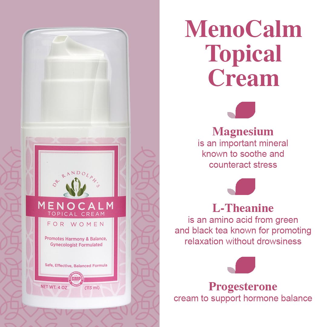 Topical MenoCalm Cream by Dr. Randolph - Perimenopause, Menopause, PMS Relief - Hot Flashes, Mood Swings, Weight Gain - 4oz
