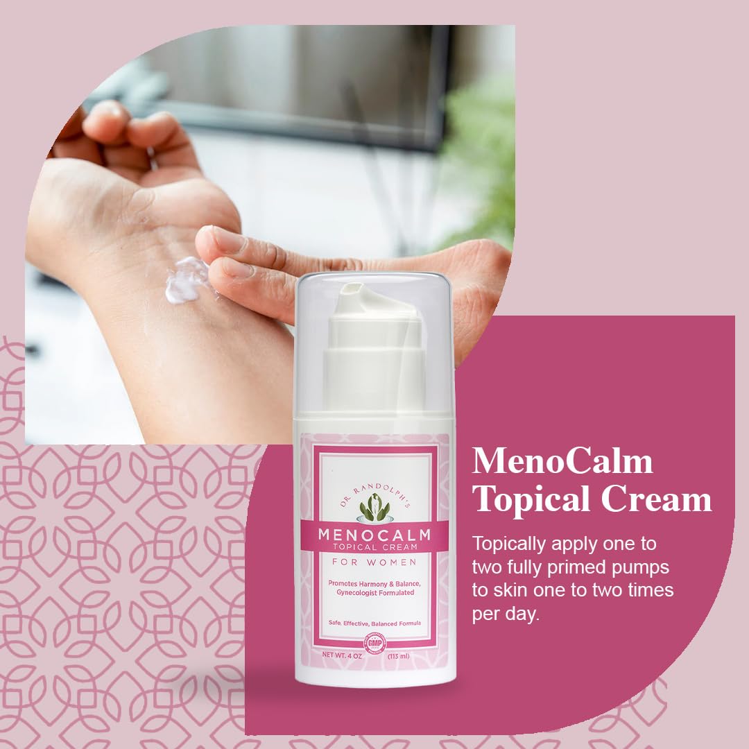 Topical MenoCalm Cream by Dr. Randolph - Perimenopause, Menopause, PMS Relief - Hot Flashes, Mood Swings, Weight Gain - 4oz