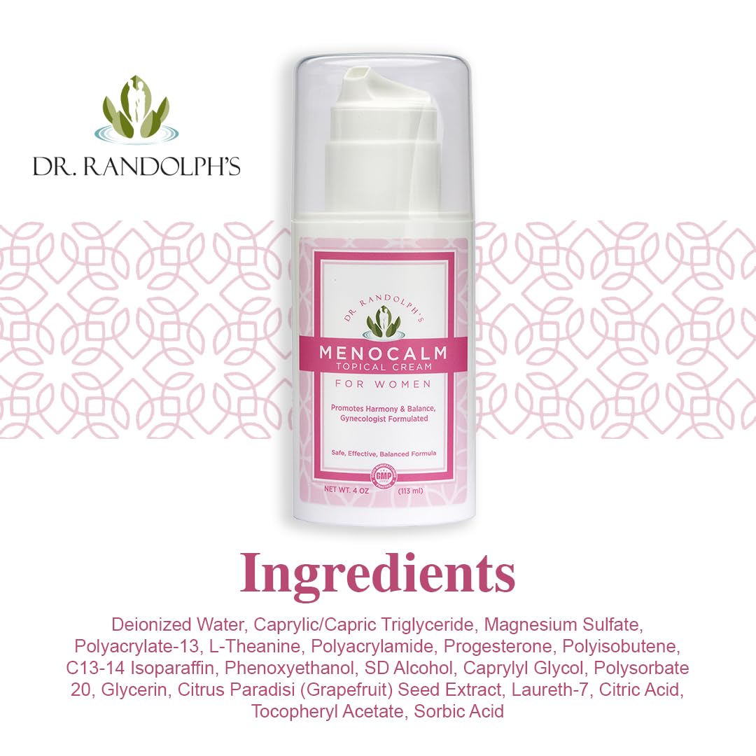Topical MenoCalm Cream by Dr. Randolph - Perimenopause, Menopause, PMS Relief - Hot Flashes, Mood Swings, Weight Gain - 4oz