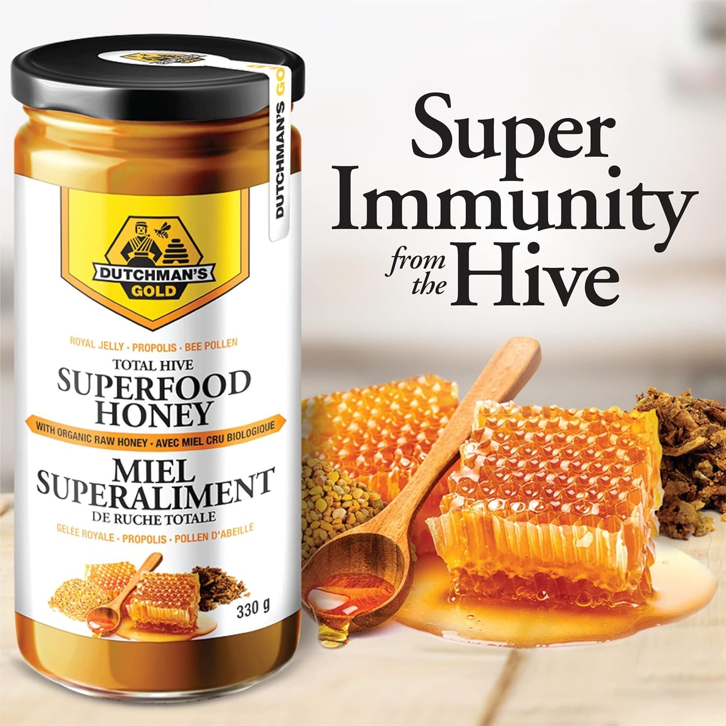 Total Hive Superfood Honey with Raw Honey, Royal Jelly, Propolis, Bee Pollen, and Ginseng
