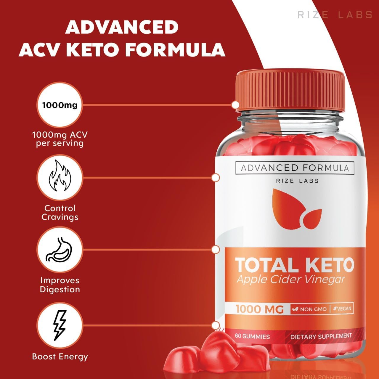 Total Keto Apple Cider Vinegar Gummies for Advanced Weight Loss - 60 Gummies, Maximum Strength Formula, Gomitas, Belly Fat Loss Supplement