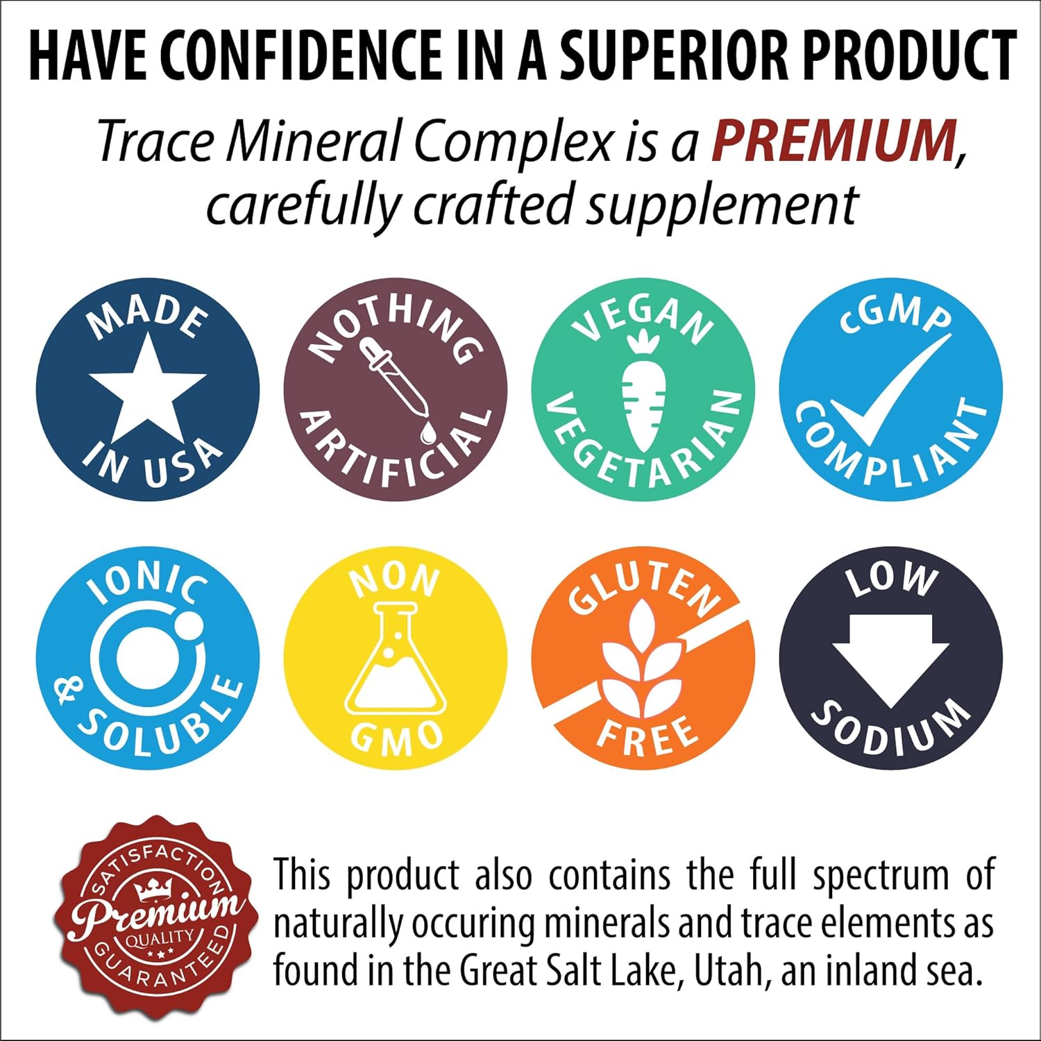 Trace Mineral Complex | Full Spectrum Ionic Liquid Mineral Drops | Electrolytes & Hydration Supplement | 2 fl oz Glass Bottle