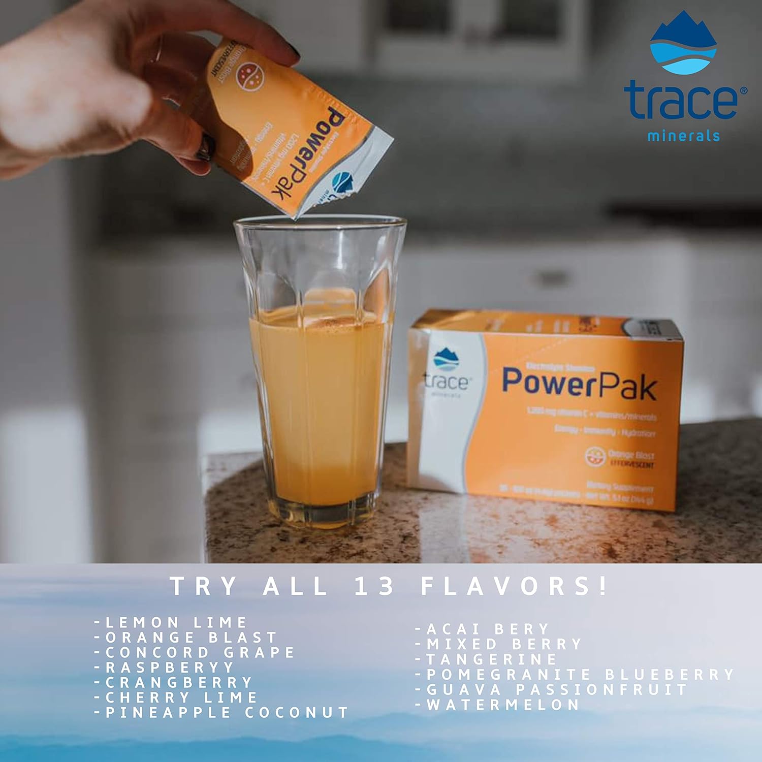 Trace Minerals Electrolyte Stamina Power Pak Variety Pack - Non-GMO, 1200mg Vitamin C, 30 Packets - Lemon Lime, Orange Blast, Concord Grape - Pack of 3