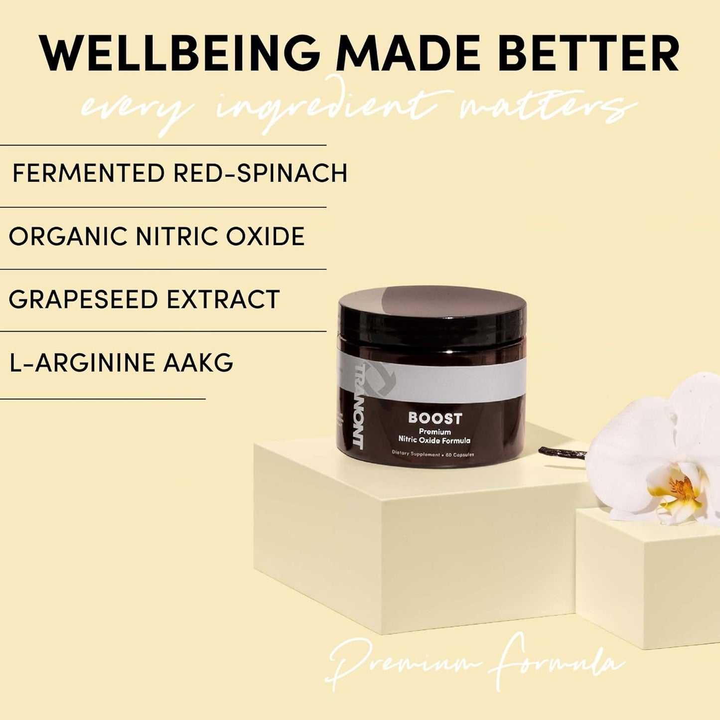 Tranont Boost Nitric Oxide Supplements for Peak Performance & Energy - L-Arginine, Antioxidants - 60 Capsules