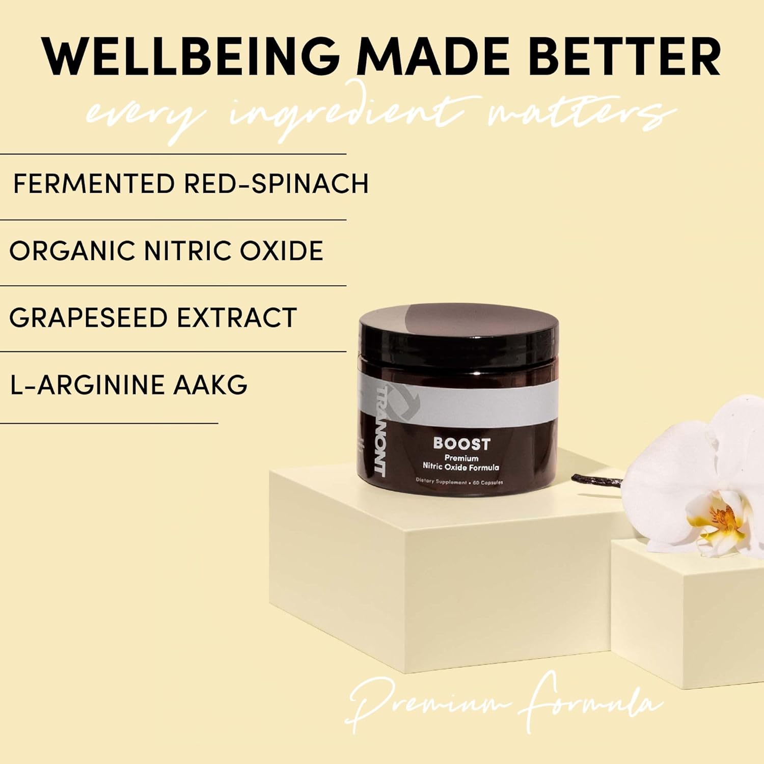 Tranont Boost Nitric Oxide Supplements for Peak Performance & Energy - L-Arginine, Antioxidants - 60 Capsules