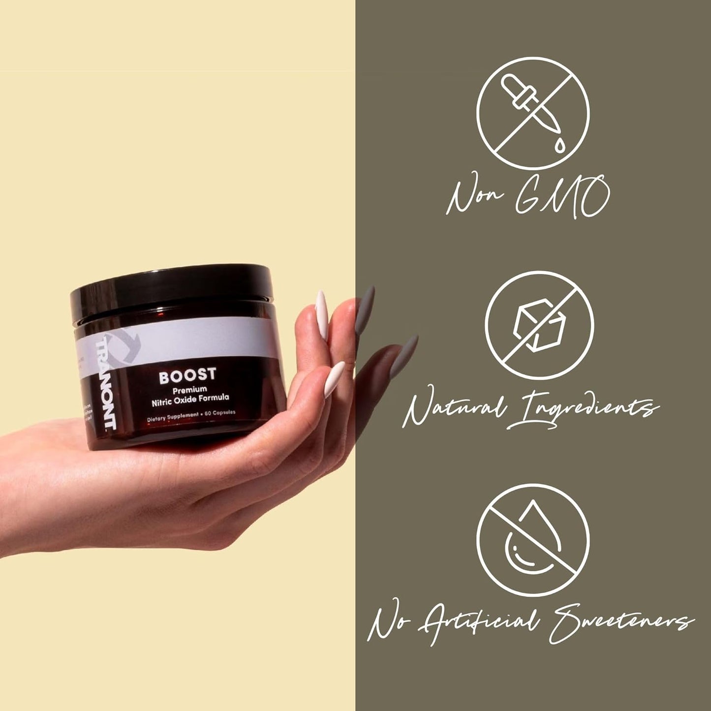 Tranont Boost Nitric Oxide Supplements for Peak Performance & Energy - L-Arginine, Antioxidants - 60 Capsules