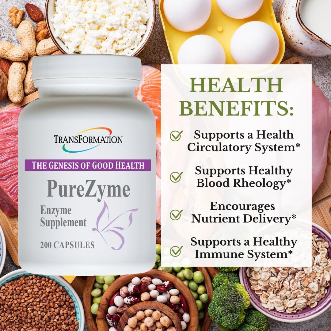 Transformation Enzymes Purezyme High-Potency Protease Blend Enzyme Supplement - 200 Capsules for Optimal Nutrient Digestion and Gut Health
