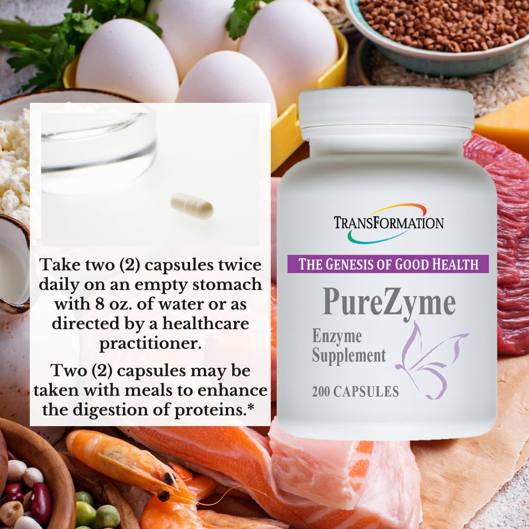 Transformation Enzymes Purezyme High-Potency Protease Blend Enzyme Supplement - 200 Capsules for Optimal Nutrient Digestion and Gut Health