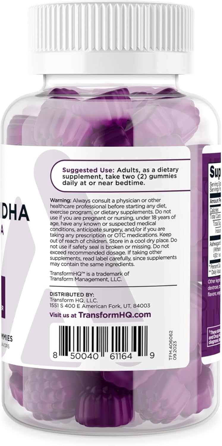 TransformHQ Ashwagandha Gummies 1,200mg - Mixed Berry Flavor, Herbal Extract Supplement - 60 Gummies, 30 Servings - Gluten Free & Non-GMO