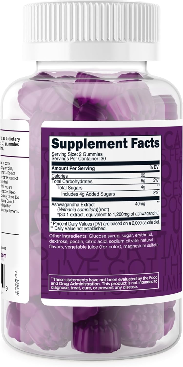 TransformHQ Ashwagandha Gummies 1,200mg - Mixed Berry Flavor, Herbal Extract Supplement - 60 Gummies, 30 Servings - Gluten Free & Non-GMO