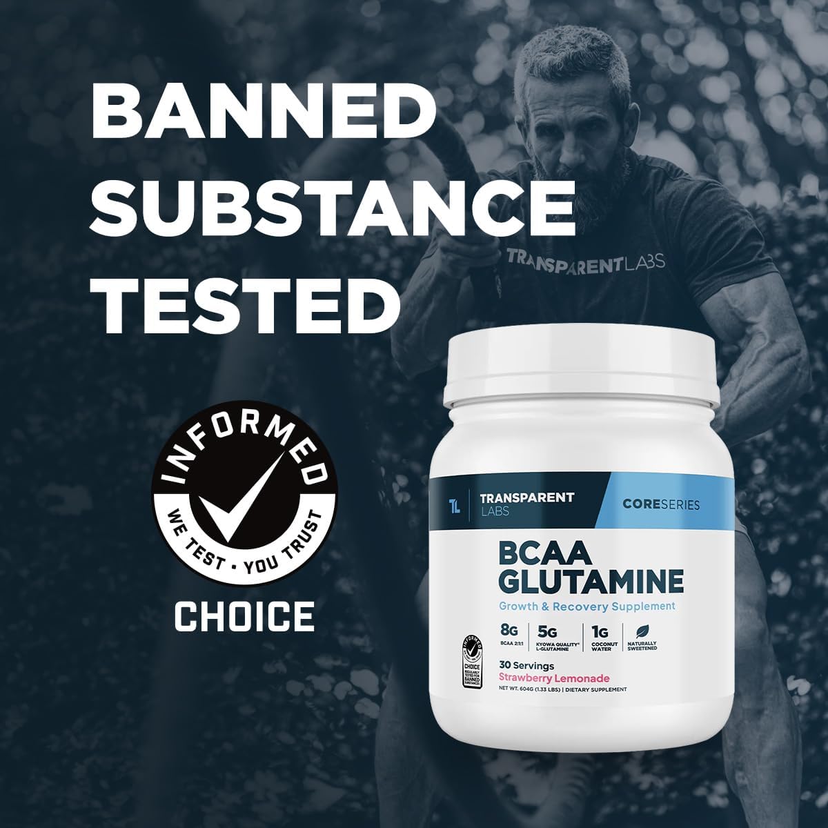 Transparent Labs BCAA Glutamine - Strawberry Lemonade Flavor - 8000 Mg BCAA Powder with L Glutamine - Post Workout Recovery, Muscle Growth, Endurance - 30 Servings