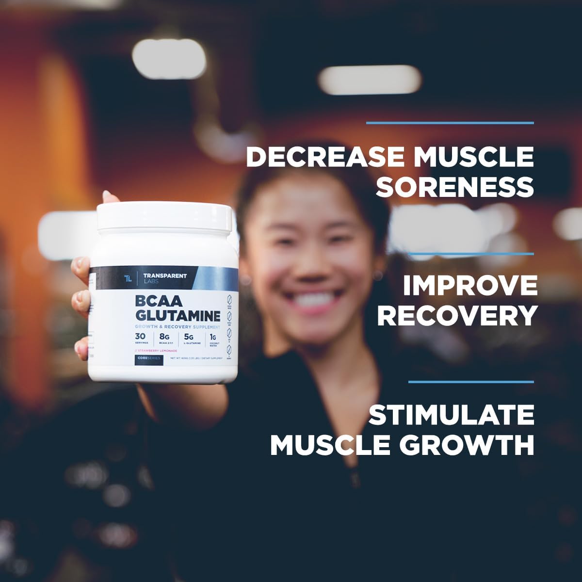 Transparent Labs BCAA Glutamine - Strawberry Lemonade Flavor - 8000 Mg BCAA Powder with L Glutamine - Post Workout Recovery, Muscle Growth, Endurance - 30 Servings