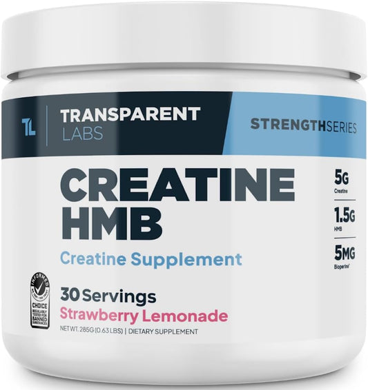 Transparent Labs Creatine HMB Powder - Muscle Growth & Strength Booster with Enhanced Energy - 30 Servings, Strawberry Lemonade