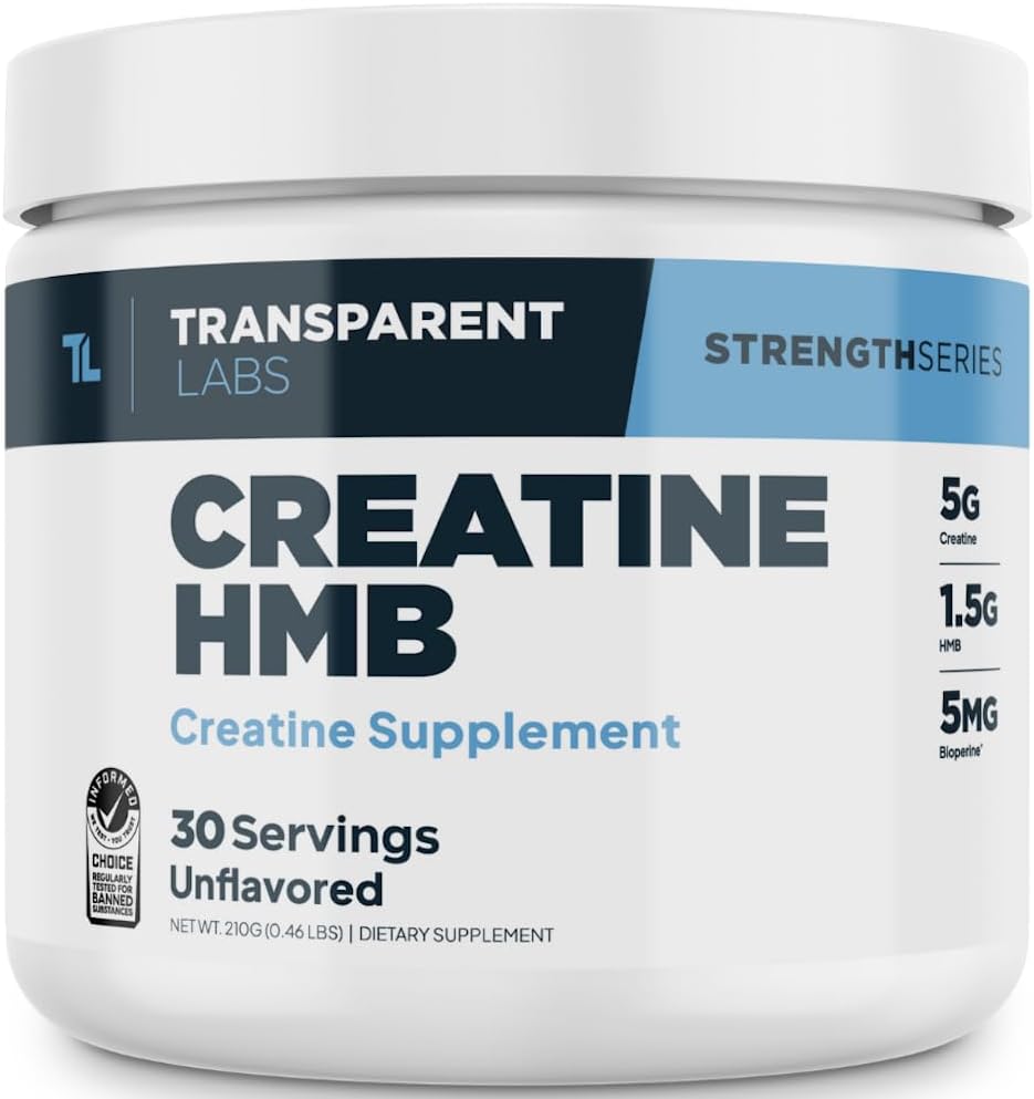 Transparent Labs Creatine HMB Powder - Muscle Growth, Strength, Energy, Performance - 30 Servings