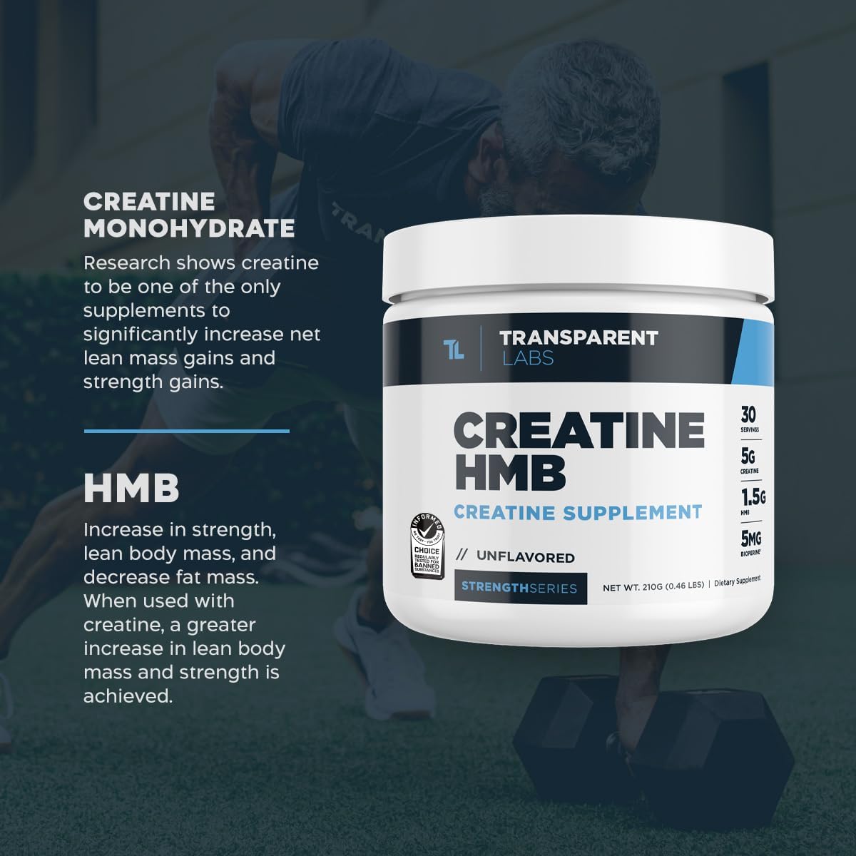 Transparent Labs Creatine HMB Powder - Muscle Growth, Strength, Energy, Performance - 30 Servings
