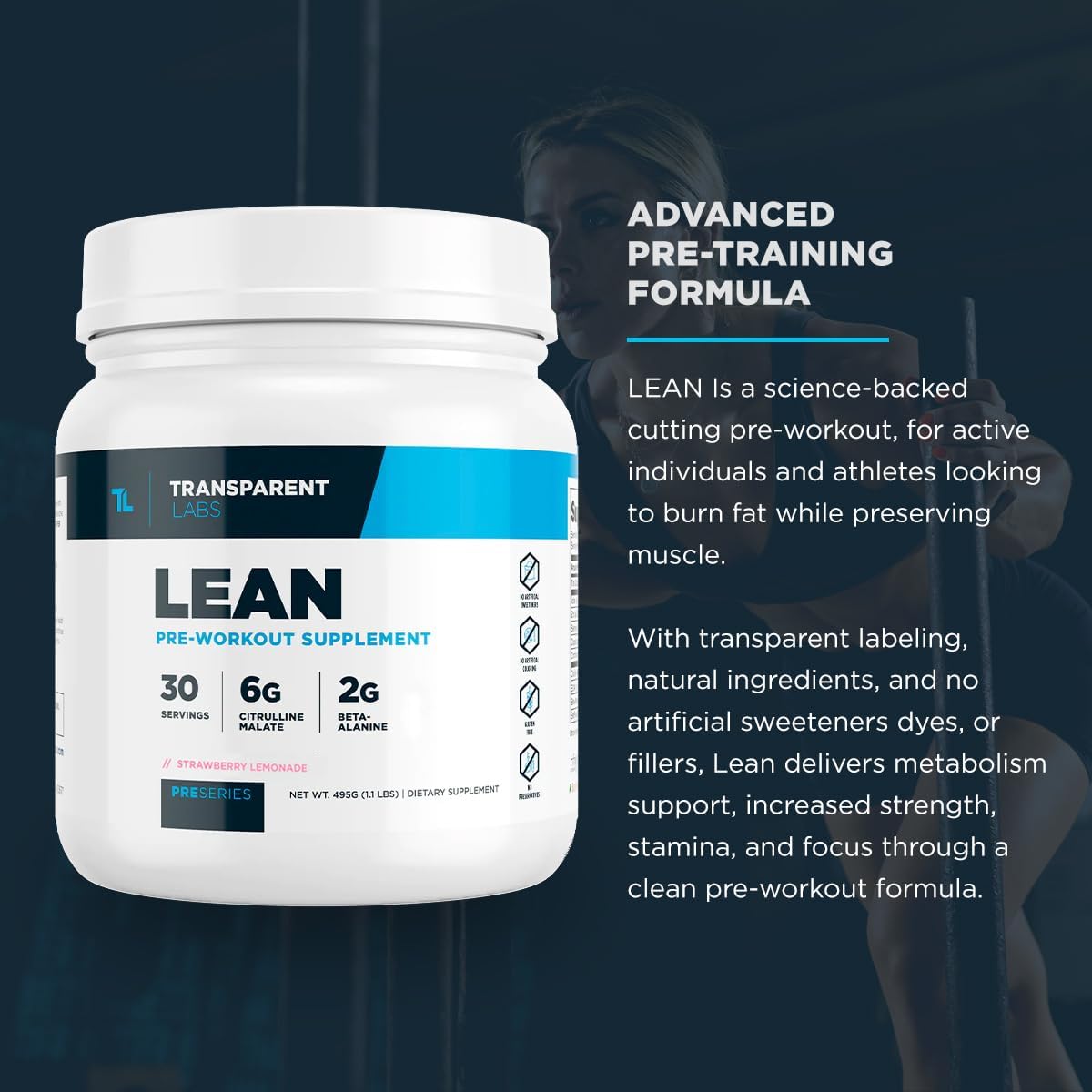 Transparent Labs Lean Pre-Workout: Body Recomposition Formula with Acetyl L-Carnitine & Beta Alanine - 30 Servings, Cherry Splash