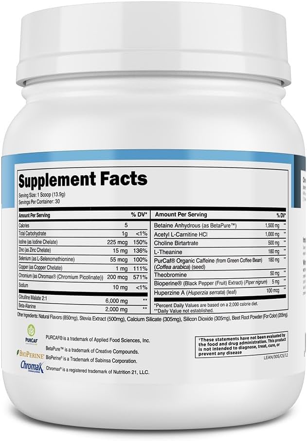 Transparent Labs Lean Pre-Workout: Body Recomposition Formula with Acetyl L-Carnitine & Beta Alanine - 30 Servings, Cherry Splash