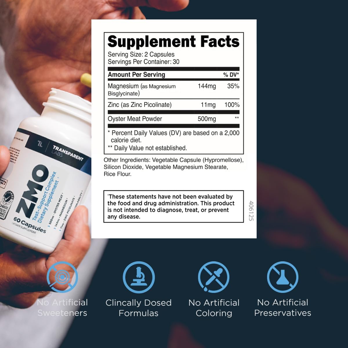 Transparent Labs ZMO - Zinc, Magnesium Glycinate, Oyster Powder Muscle Builder - 60 Capsules for Recovery & Growth