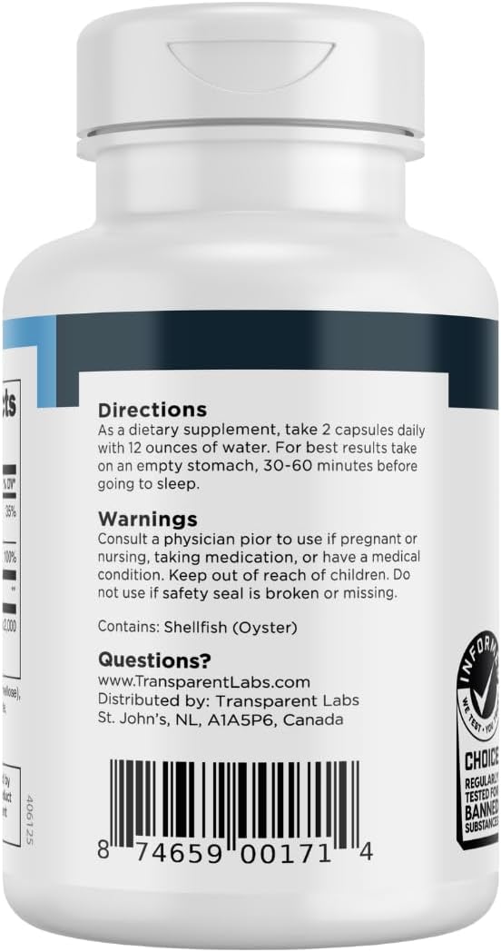 Transparent Labs ZMO - Zinc, Magnesium Glycinate, Oyster Powder Muscle Builder - 60 Capsules for Recovery & Growth