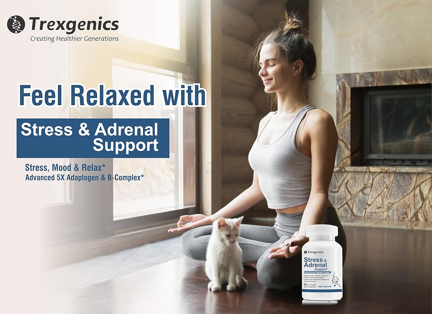 Trexgenics Advanced Stress Relief with 5 Adaptogens & B-Complex - 60 Veg Capsules