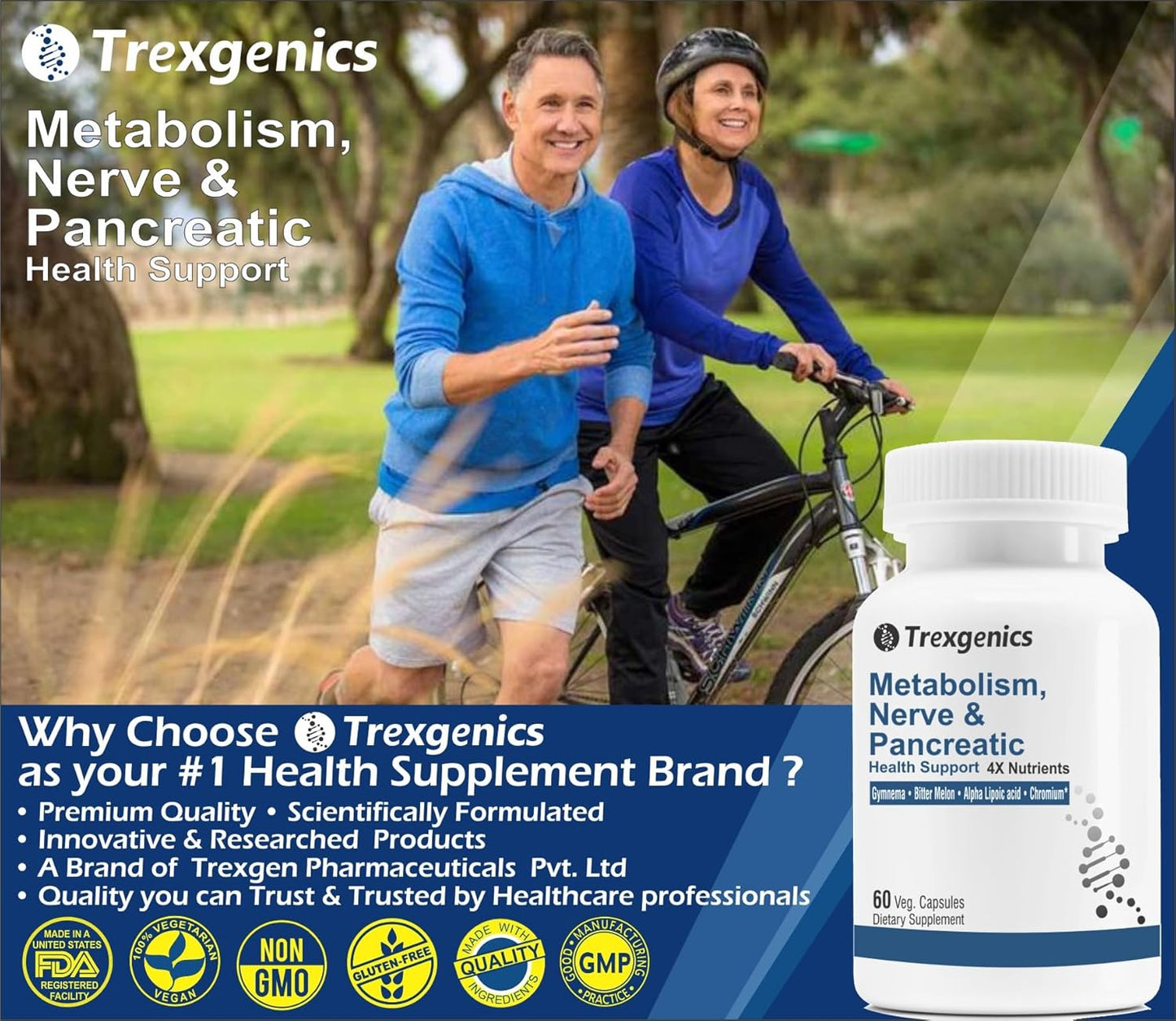 Trexgenics Metabolism Support Supplement with Gymnema, Bitter Melon, Chromium, and Alpha Lipoic Acid - 60 Vegan Capsules