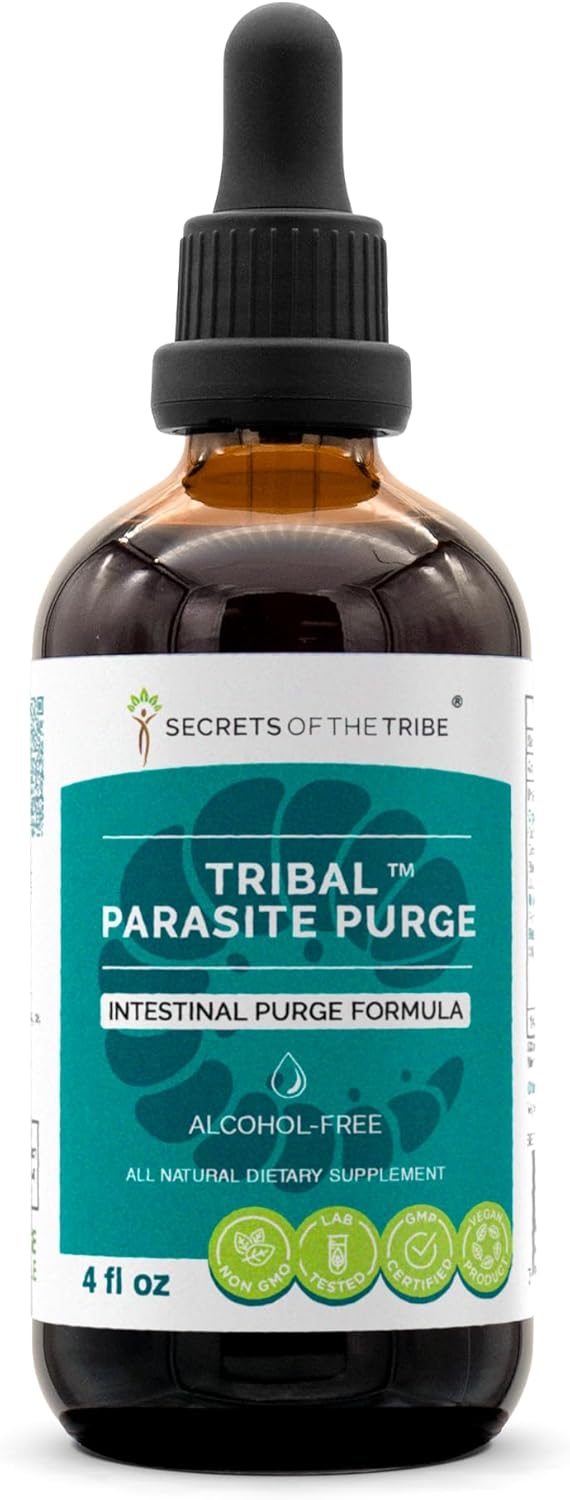 Tribal Parasite Alcohol-Free Herbal Extract with Cranberry, Garlic, Black Walnut - Intestinal Purge Formula 4 oz