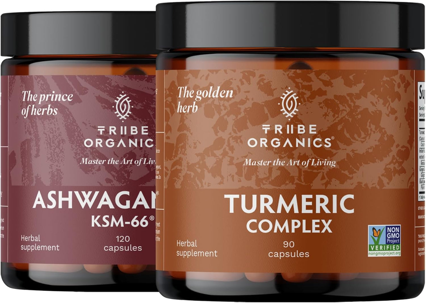 TRIBE ORGANICS Balance Bundle - 120ct KSM-66 Ashwagandha + 120ct Turmeric Curcumin C3 Complex