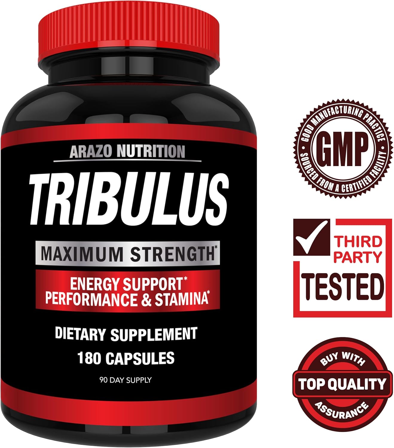 Tribulus Terrestris 1500mg Extract Powder Capsules - Natural Energy Booster and Estrogen Blocker by Arazo Nutrition