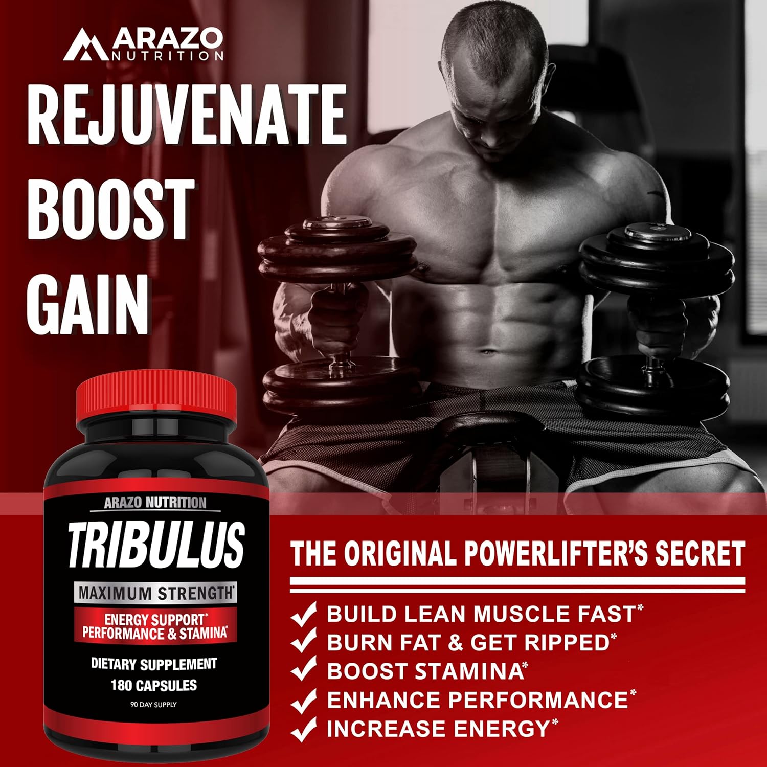 Tribulus Terrestris 1500mg Extract Powder Capsules - Natural Energy Booster and Estrogen Blocker by Arazo Nutrition