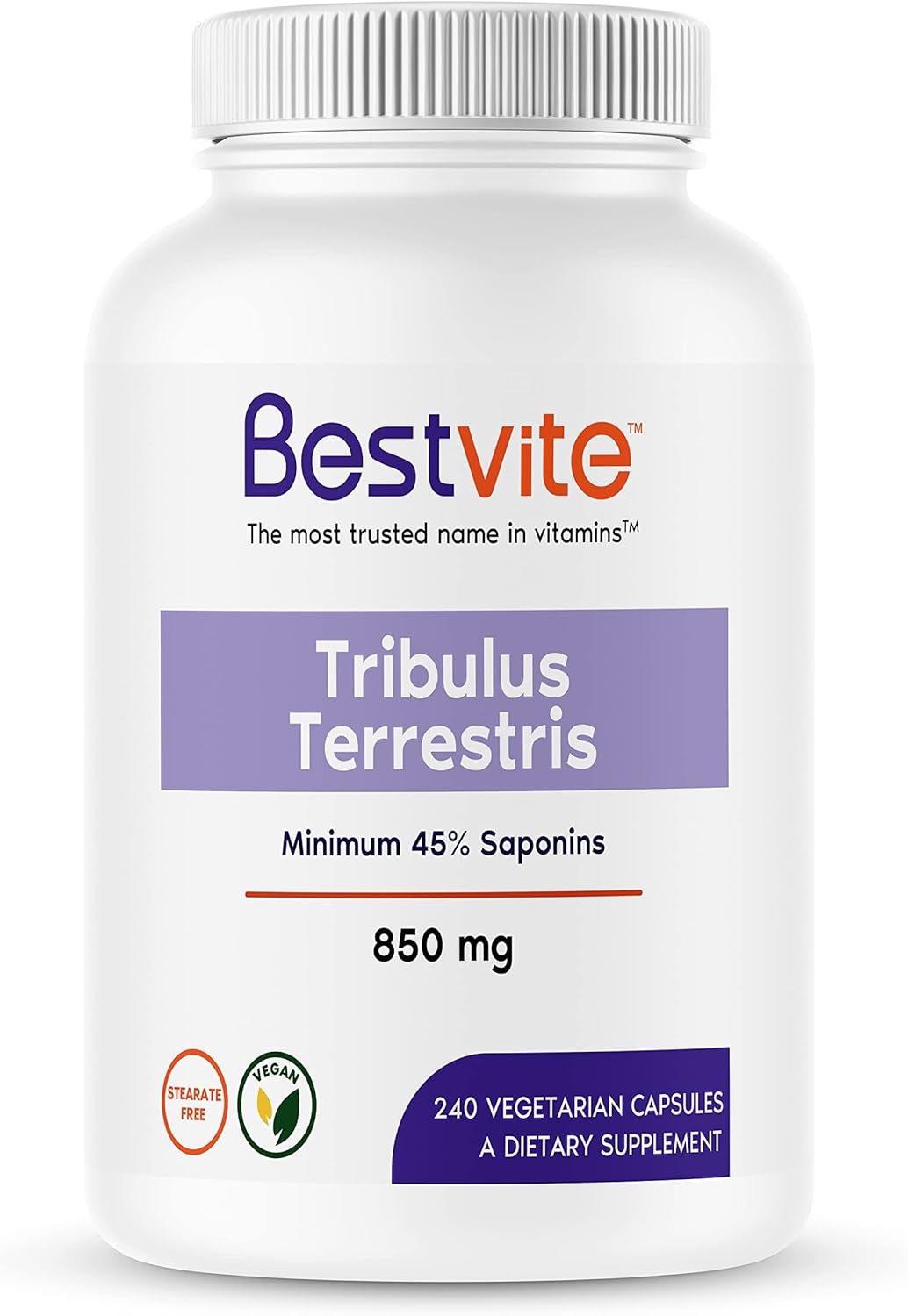 Tribulus Terrestris 850mg Capsules - 240 Vegetarian Capsules - Standardized Extract - Vegan - Non GMO - Gluten Free