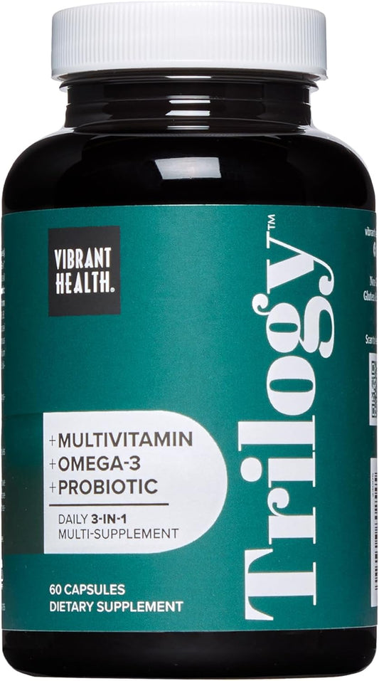 Trilogy Probiotic Multivitamin: Omega-3, Vitamins A, B12, C, D3, E, Selenium, Magnesium, Zinc - 30 Servings