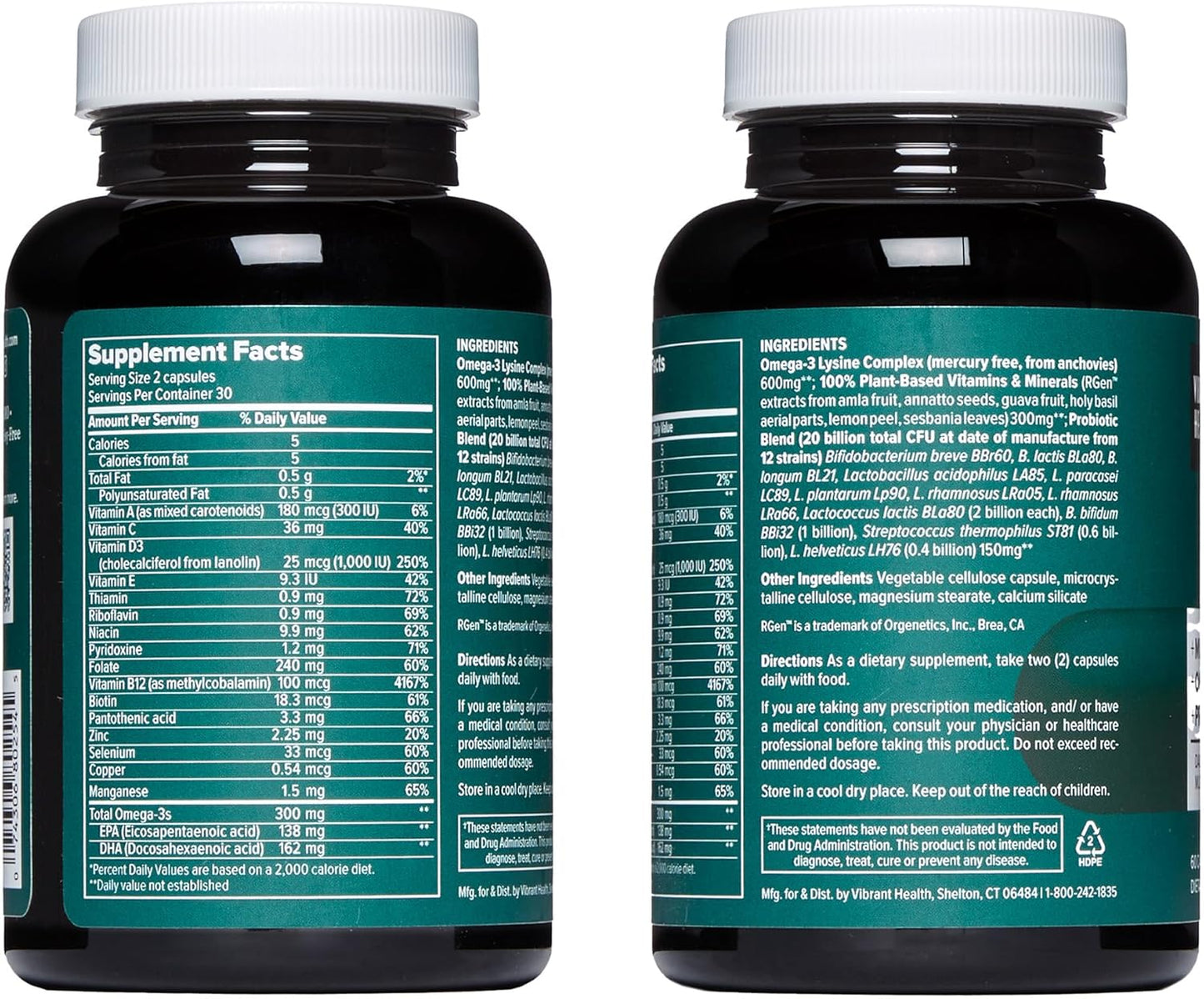 Trilogy Probiotic Multivitamin: Omega-3, Vitamins A, B12, C, D3, E, Selenium, Magnesium, Zinc - 30 Servings
