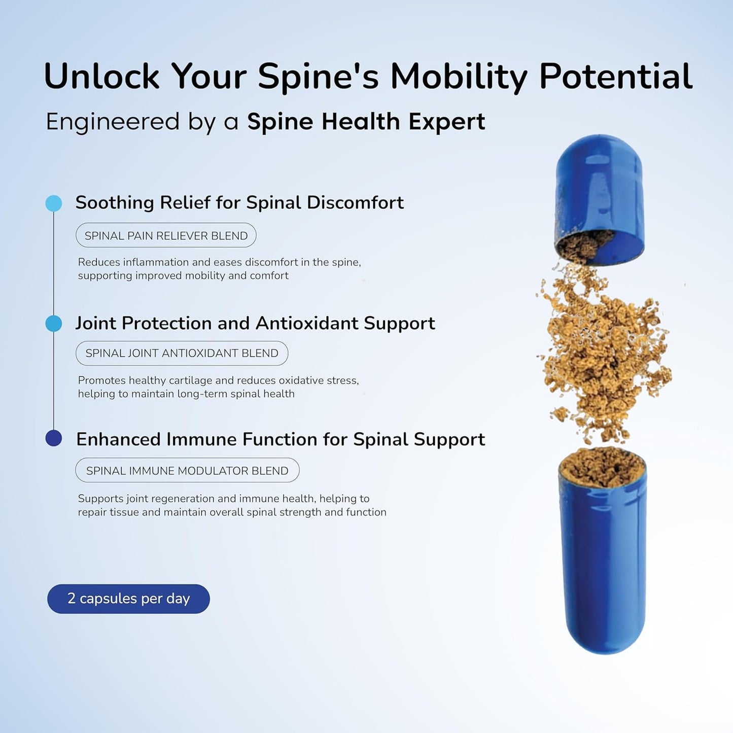 TriNeuro Complete Spine Supplement with Chondroitin & Glucosamine - Promotes Joint Repair, Reduces Pain, Boosts Immunity - 60ct Bottle