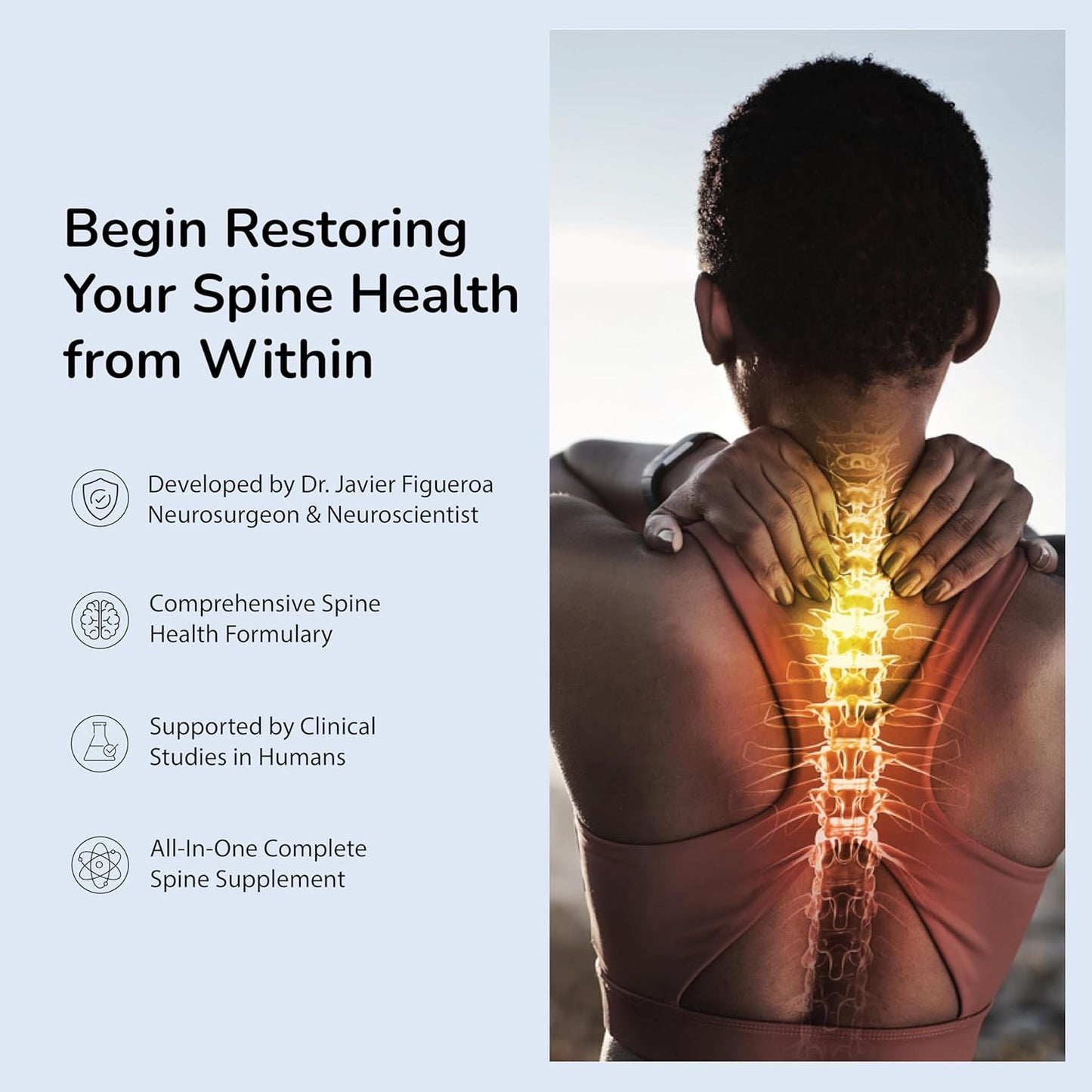 TriNeuro Complete Spine Supplement with Chondroitin & Glucosamine - Promotes Joint Repair, Reduces Pain, Boosts Immunity - 60ct Bottle