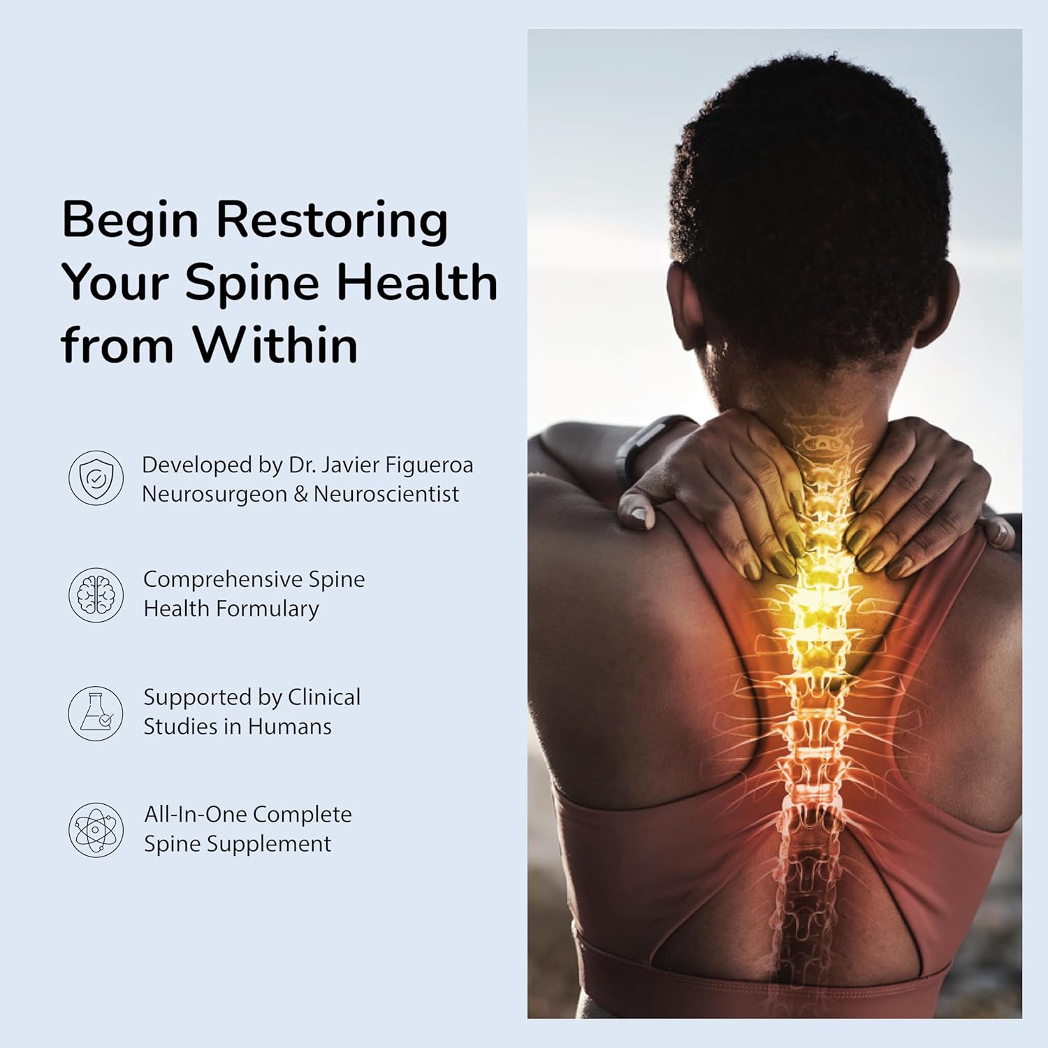 TriNeuro Complete Spine Supplement with Chondroitin & Glucosamine - Promotes Joint Repair, Reduces Pain, Boosts Immunity - 60ct Bottle