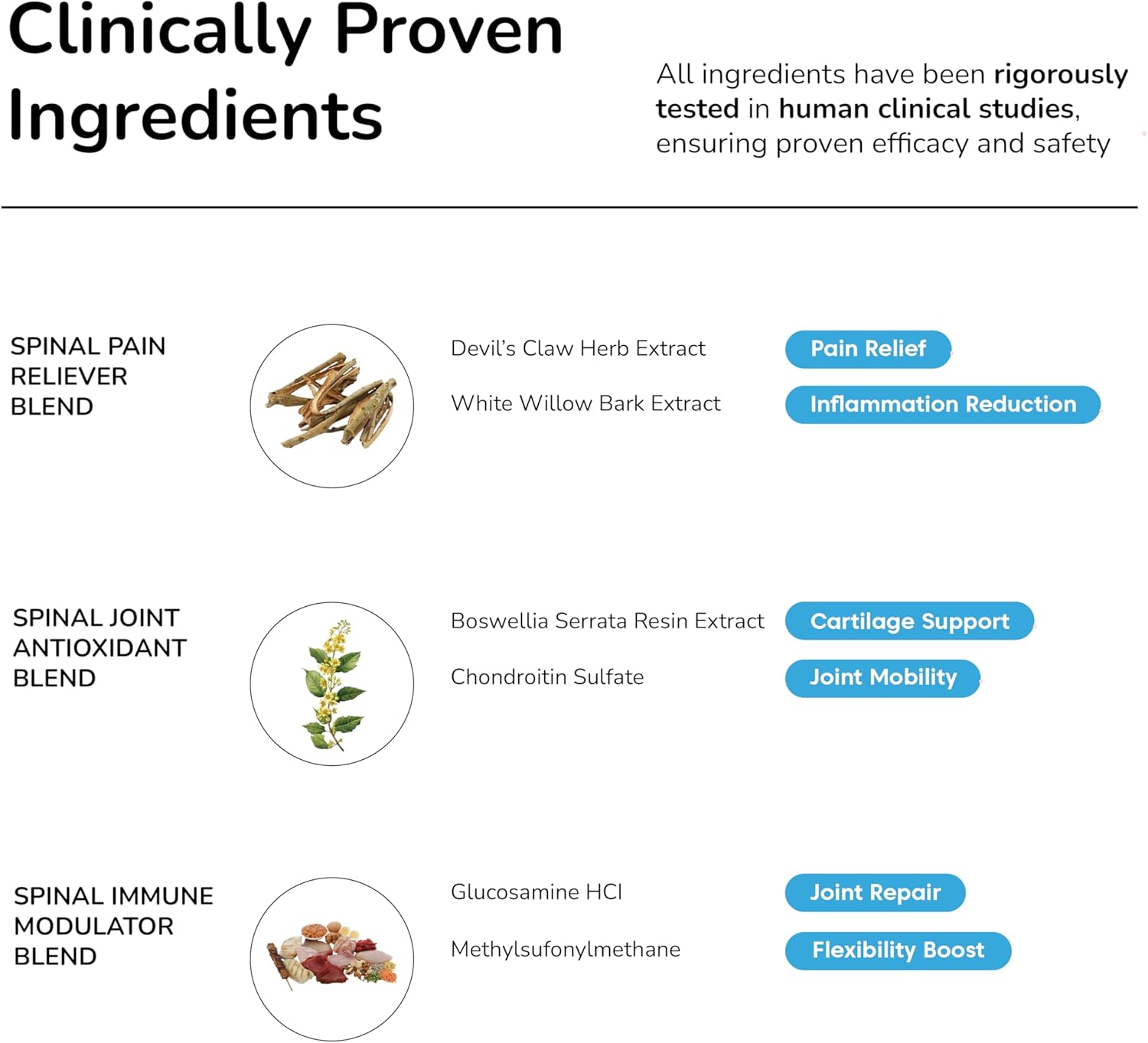 TriNeuro Complete Spine Supplement with Chondroitin & Glucosamine - Promotes Joint Repair, Reduces Pain, Boosts Immunity - 60ct Bottle