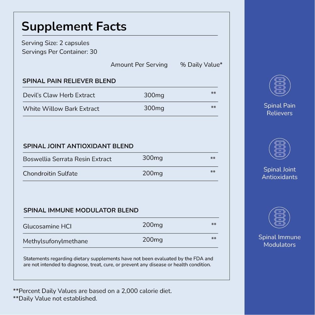 TriNeuro Complete Spine Supplement with Chondroitin & Glucosamine - Promotes Joint Repair, Reduces Pain, Boosts Immunity - 60ct Bottle