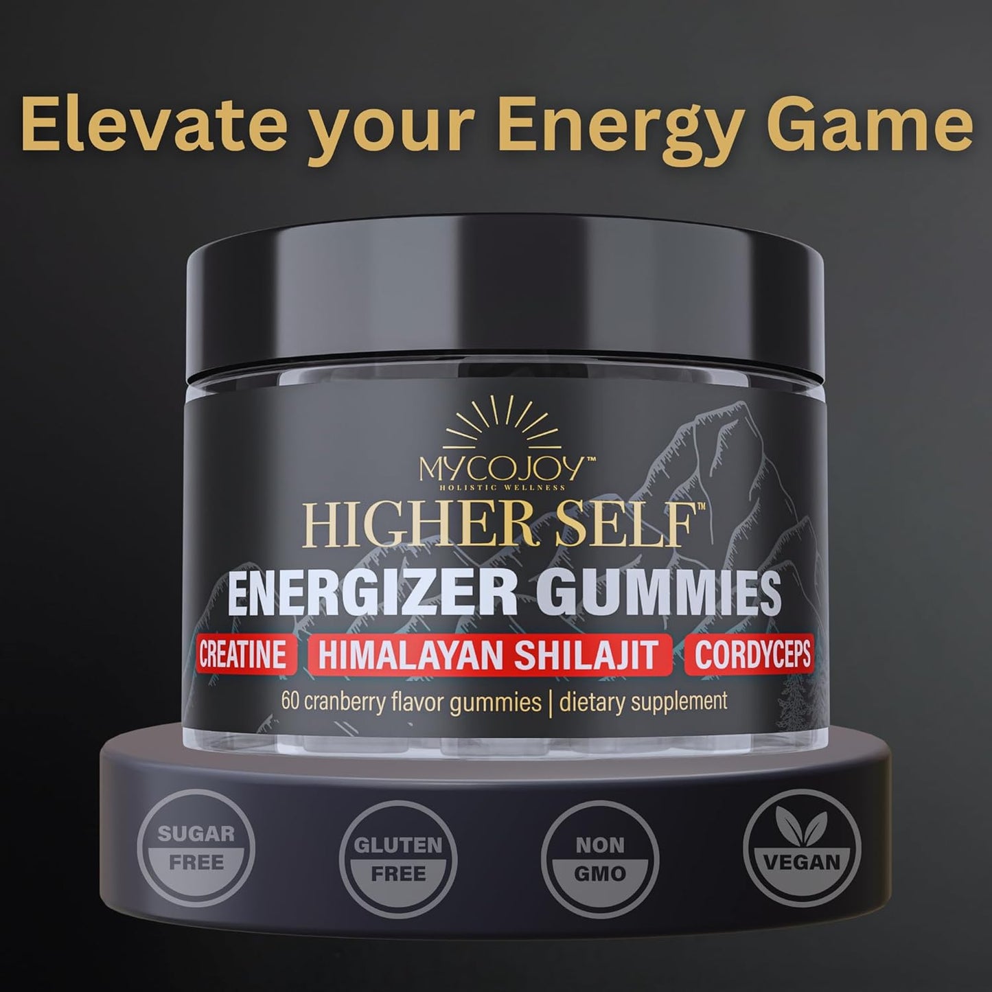 Triple-Action ATP Booster Gummies with Shilajit, Cordyceps, and Creatine for Enhanced Energy and Performance - 60 Sugar-Free Cranberry Flavor Gummies