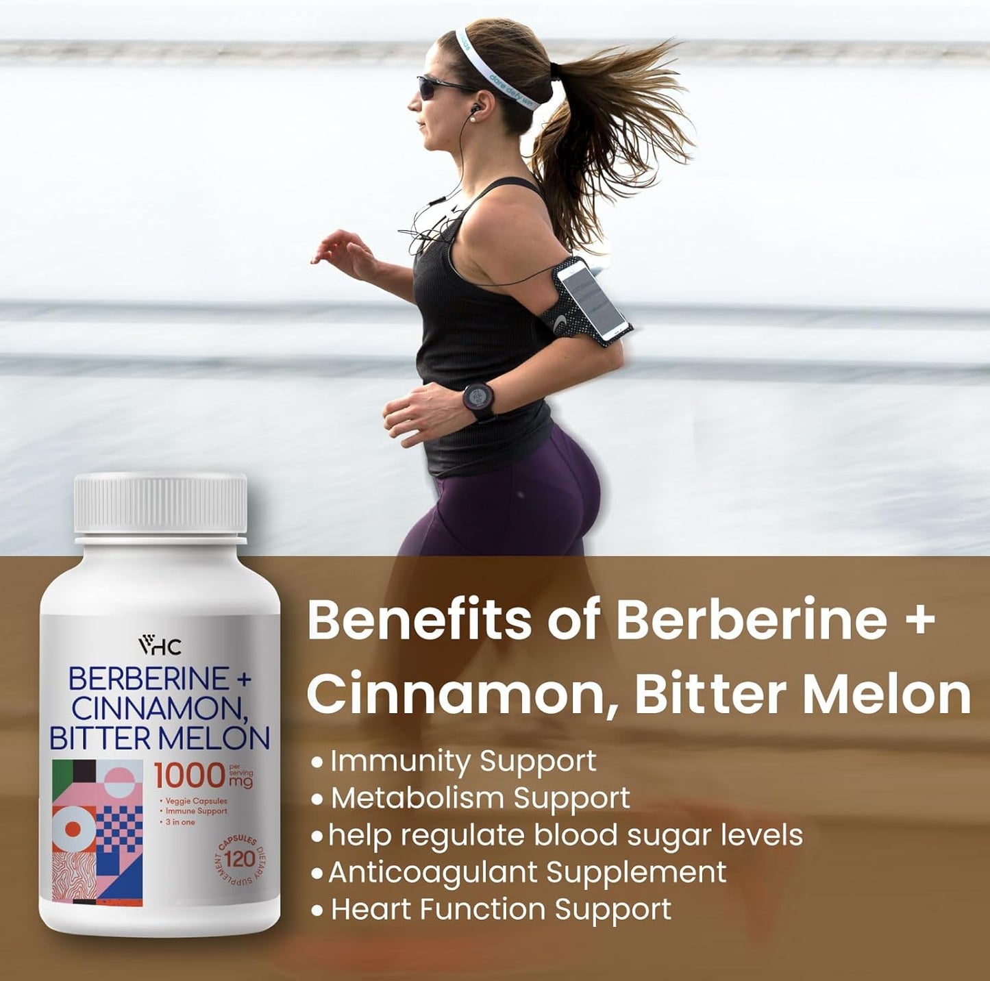 Triple Action Berberine Supplement 1000mg with Ceylon Cinnamon & Bitter Melon - Immune, Cardiovascular, GI Support - 120 Capsules